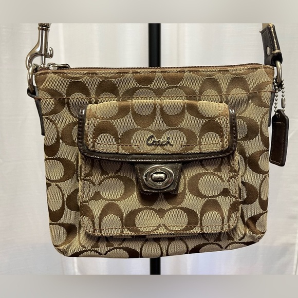 COACH Signature Khaki/Brown Crossbody purse - Picture 2 of 7